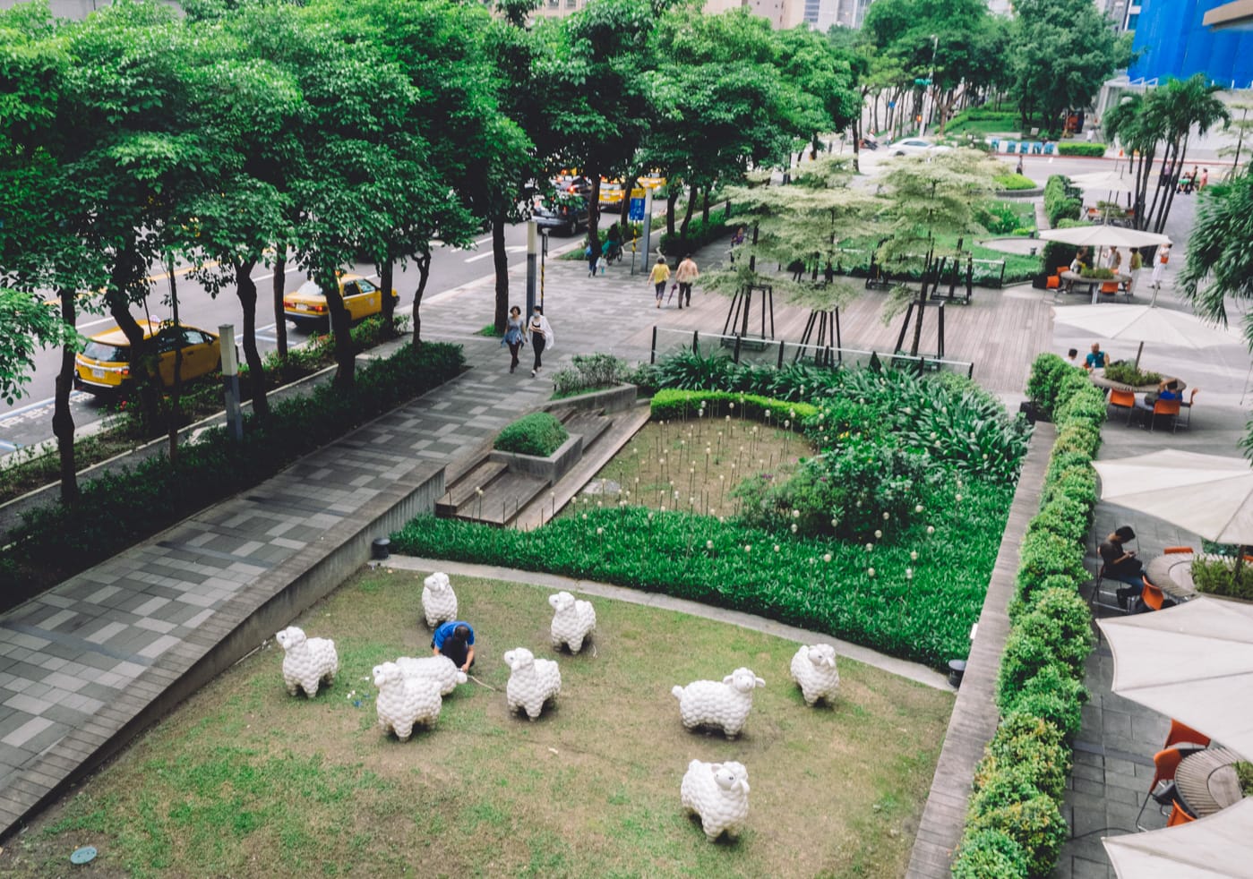 Taiwan - Taipei - Mall area with sheep sculptures