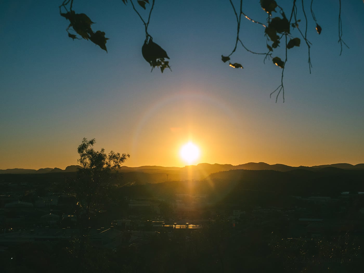NT Australia - Alice Springs - Sunset with lens flare in Anzac Hill