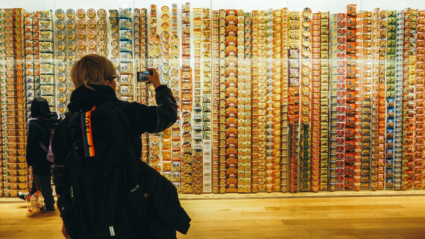 Yokohama - Nissin Cup Noodle Museum - Joel taking picture of the cup noodles